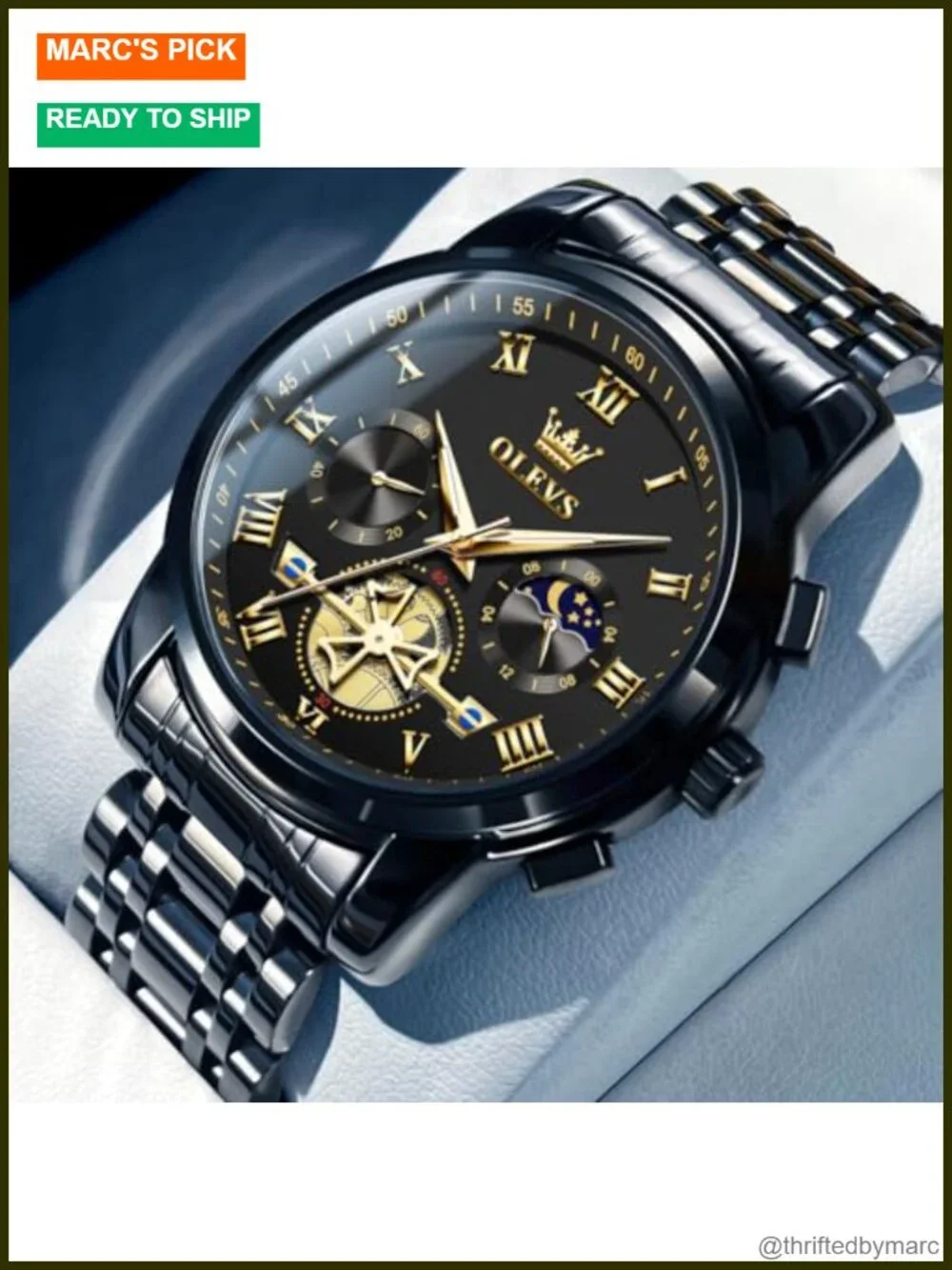 Luxury Big Face Chronograph Wristwatch for Men - Stainless Steel Quartz Dress